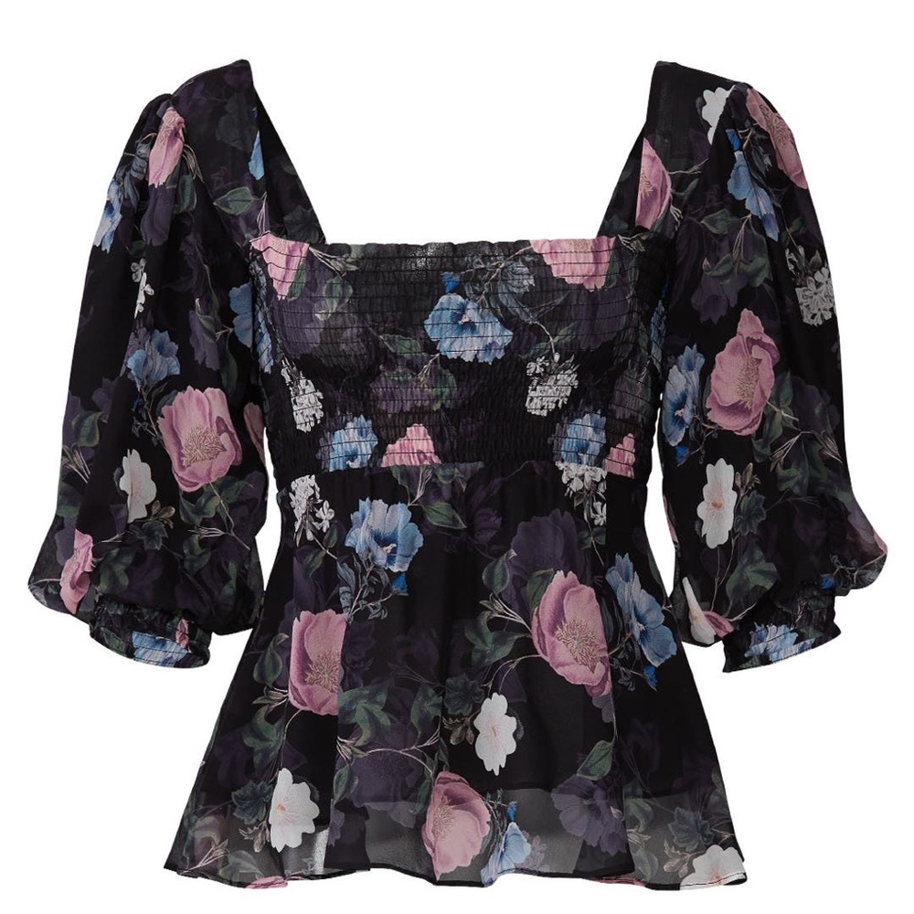 Nicholas Floral Square Neck Puff Sleeve Blouse